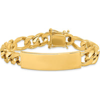 14K Yellow Gold 8.5" Hand-Polished Solid Figaro Link ID Bracelet with Engravable Plate by Oro Pregiato
