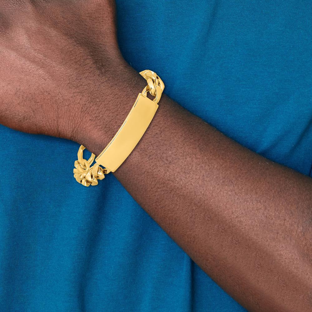 14K Yellow Gold 8.5" Hand-Polished Solid Figaro Link ID Bracelet with Engravable Plate by Oro Pregiato