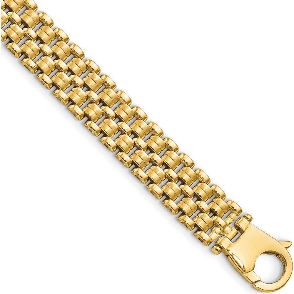 14K Yellow Gold 8.5mm Basket Weave Pattern Bracelet with Brushed and Polished Finish - 7.5 Inches by Oro Pregiato