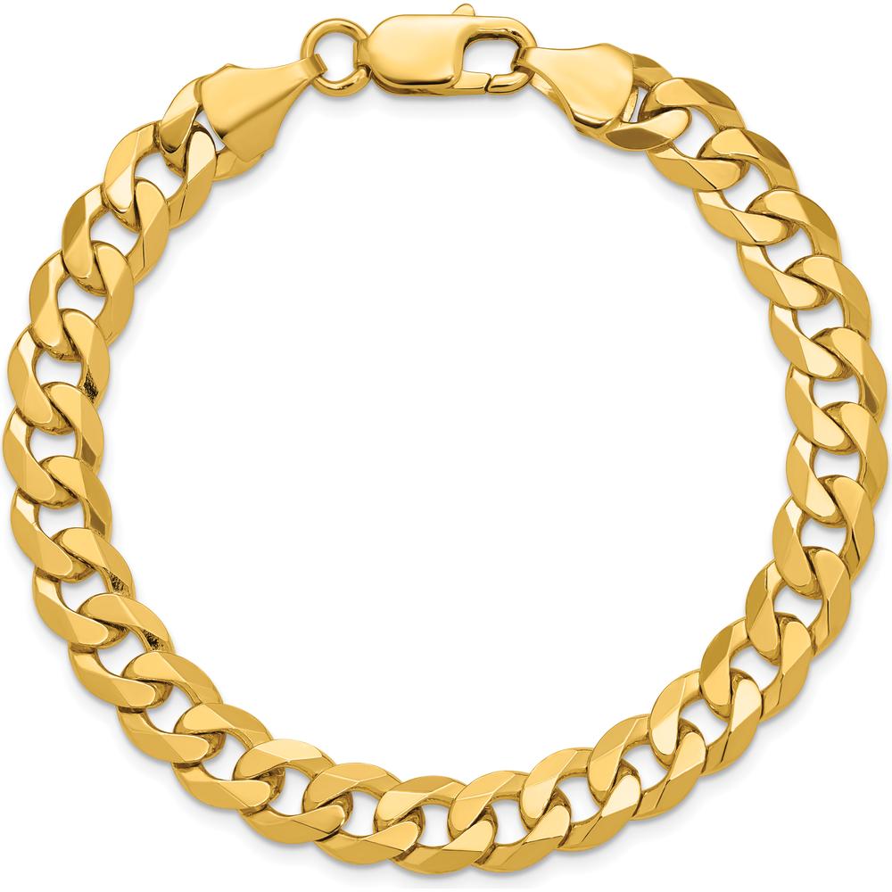 14K Yellow Gold 8.5mm Flat Beveled Curb Chain Bracelet with Lobster Clasp - 8 Inches by Oro Pregiato