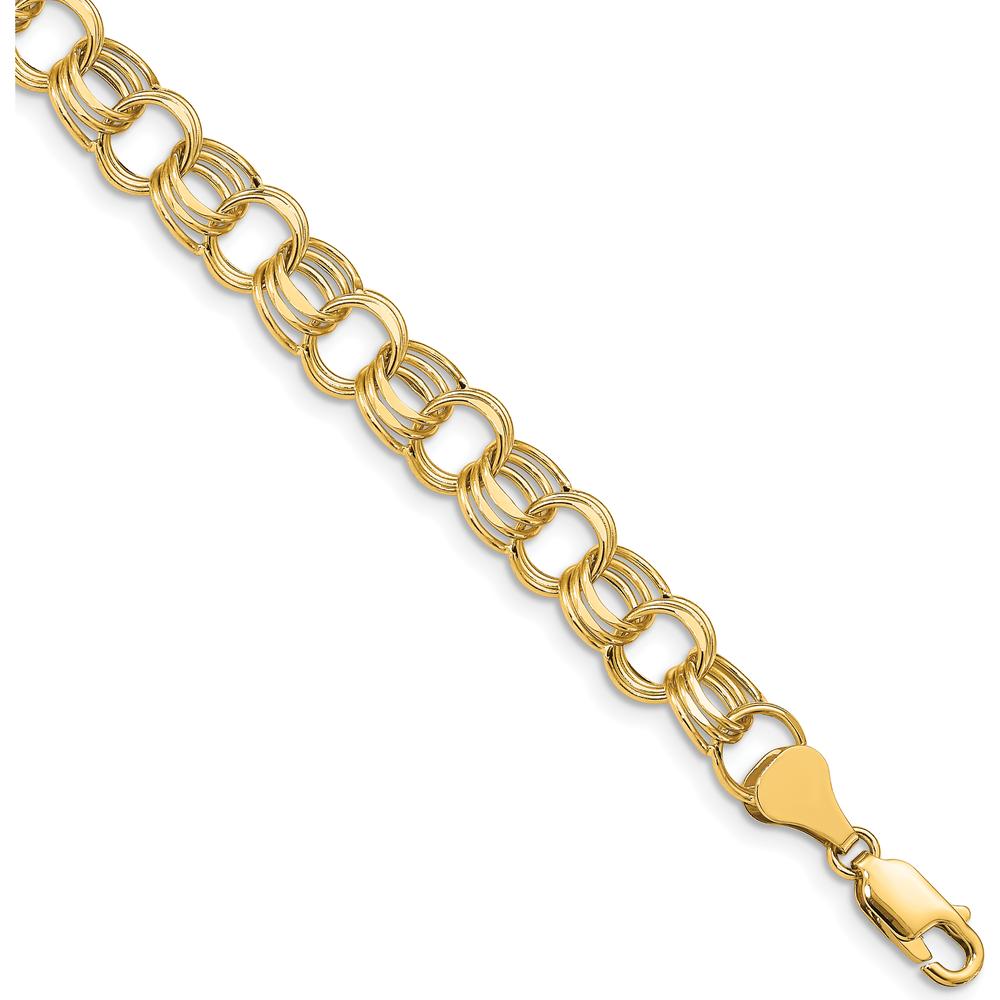 14K Yellow Gold 8.5mm Hollow Triple Link Charm Bracelet with Diamond-Cut Texture - 7.25" Length by 0