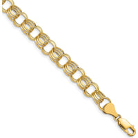 14K Yellow Gold 8.5mm Hollow Triple Link Charm Bracelet with Diamond-Cut Texture - 8.25" Length by 0
