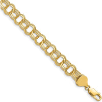 14K Yellow Gold 8.5mm Solid Triple Link Charm Bracelet with Polished Finish - 7" Length by 0