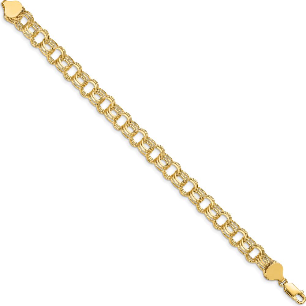 14K Yellow Gold 8.5mm Solid Triple Link Charm Bracelet with Polished Finish - 7" Length by 0