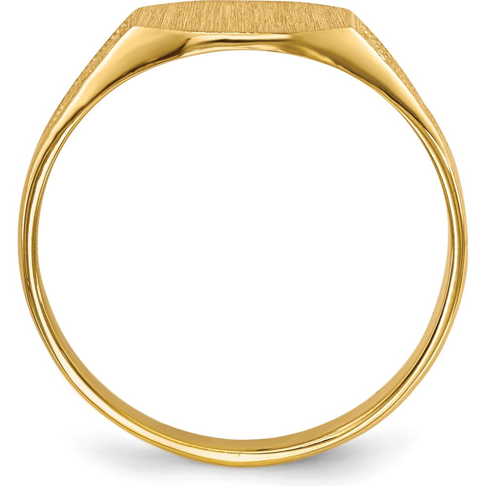 14K Yellow Gold 8.5x7.0mm Engravable Closed Back Signet Ring with Satin Finish and Milgrain Detail by 0