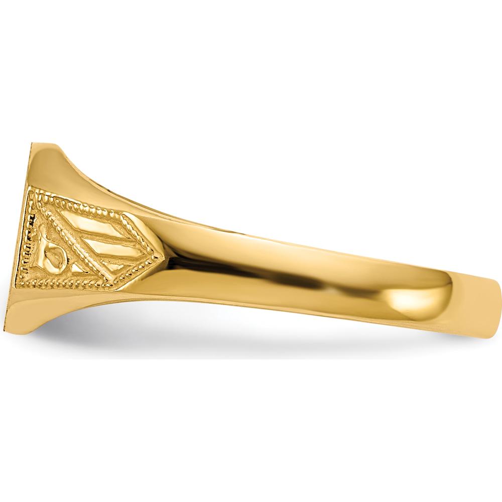 14K Yellow Gold 8.5x7.0mm Engravable Closed Back Signet Ring with Satin Finish and Milgrain Detail by 0