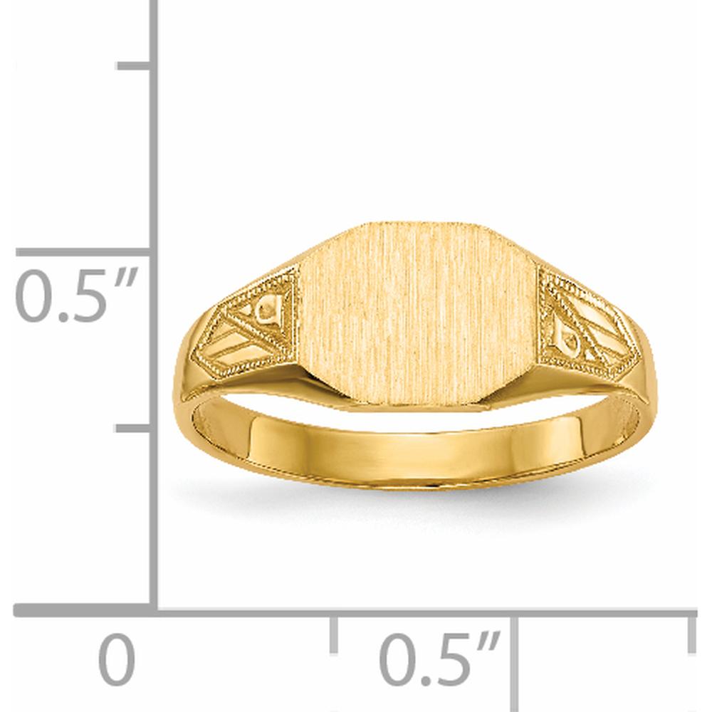14K Yellow Gold 8.5x7.0mm Engravable Closed Back Signet Ring with Satin Finish and Milgrain Detail by 0