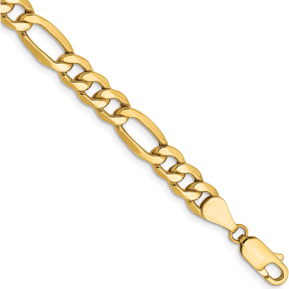 14K Yellow Gold 8" 6.25mm Semi-Solid Figaro Chain Bracelet with Lobster Clasp by Oro Pregiato