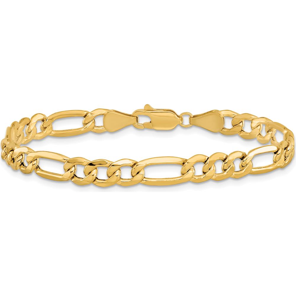14K Yellow Gold 8" 6.25mm Semi-Solid Figaro Chain Bracelet with Lobster Clasp by Oro Pregiato