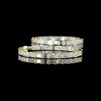 14K Yellow Gold 8.64 Carats Total Weight Emerald Cut Lab Diamond East-West Hoop Earrings - 50 Stones, E-F VS2 Clarity - Covaloro Fine Jewelry