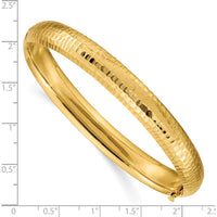 14K Yellow Gold 8.75mm Polished Hammered Hinged Oval Bangle Bracelet by Oro Pregiato