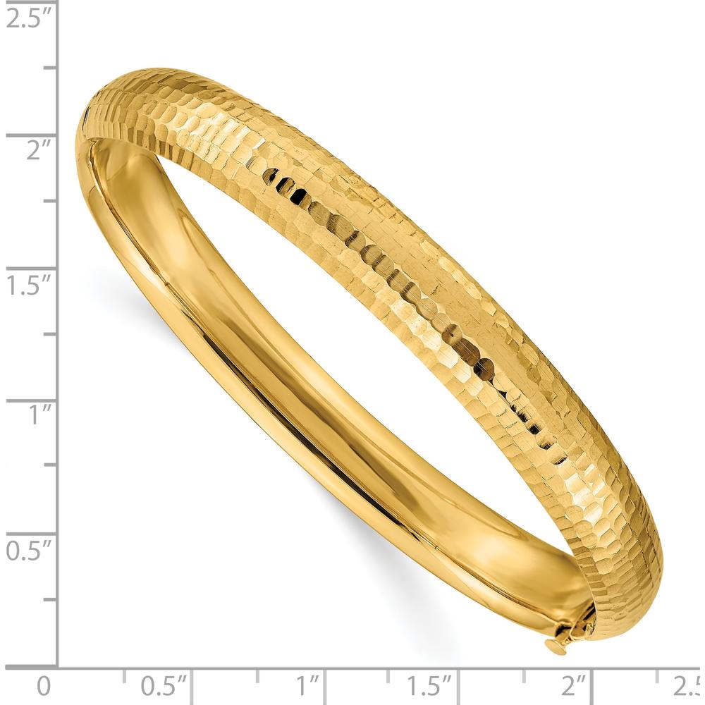 14K Yellow Gold 8.75mm Polished Hammered Hinged Oval Bangle Bracelet by Oro Pregiato