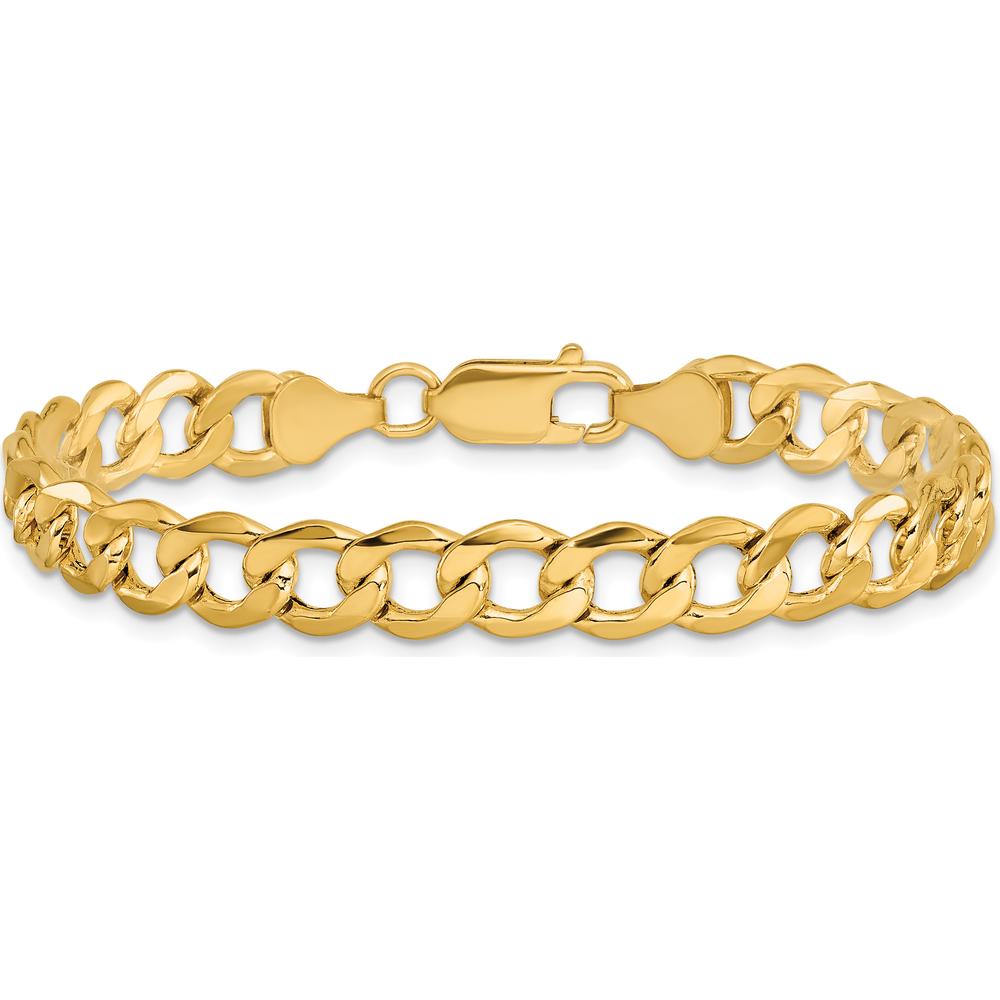 14K Yellow Gold 8" 7mm Semi-Solid Curb Chain Bracelet with Lobster Clasp by Oro Pregiato