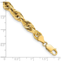 14K Yellow Gold 8" 7mm Semi Solid Rope Chain Bracelet with Lobster Clasp by Oro Pregiato