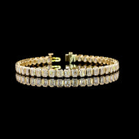 14K Yellow Gold 8.8 Carat Tennis Bracelet with Bezel Set Emerald Cut Lab Diamonds, E-F Color VVS2 Clarity - 44 Stones - Covaloro Fine Jewelry