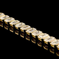 14K Yellow Gold 8.8 Carat Tennis Bracelet with Bezel Set Emerald Cut Lab Diamonds, E-F Color VVS2 Clarity - 44 Stones - Covaloro Fine Jewelry
