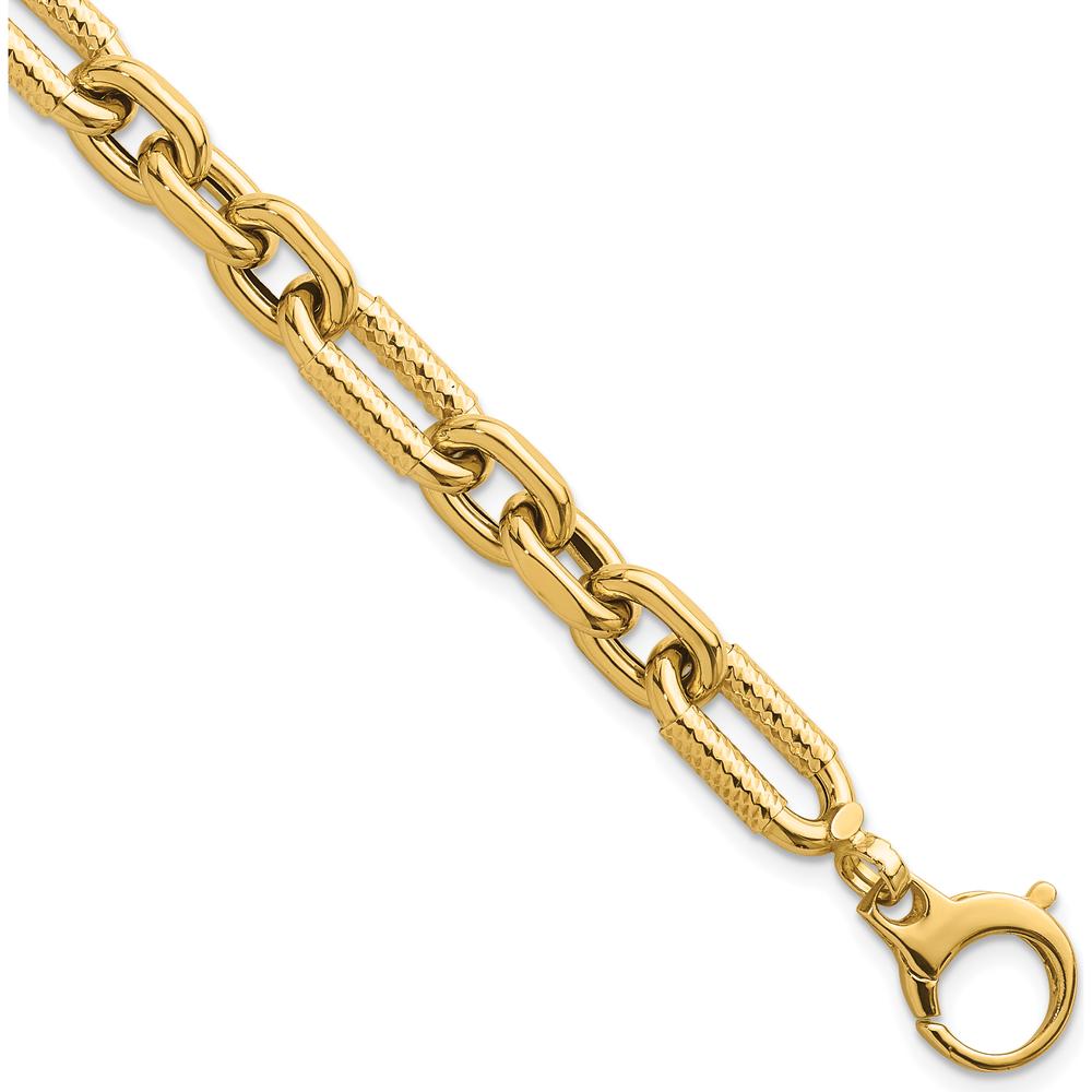 14K Yellow Gold 8.8mm Diamond-Cut Fancy Figaro Link Bracelet - 7.5" Length by 0