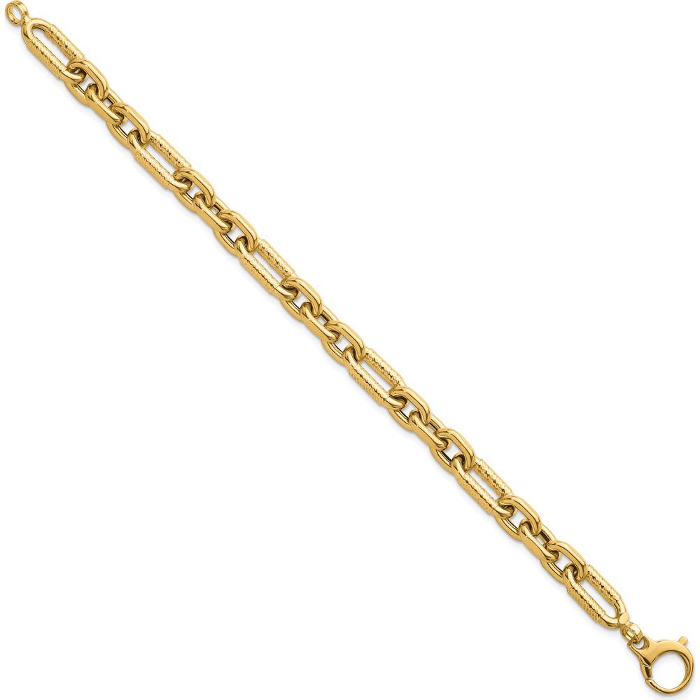 14K Yellow Gold 8.8mm Diamond-Cut Fancy Figaro Link Bracelet - 7.5" Length by 0