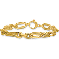 14K Yellow Gold 8.8mm Diamond-Cut Fancy Figaro Link Bracelet - 7.5" Length by 0