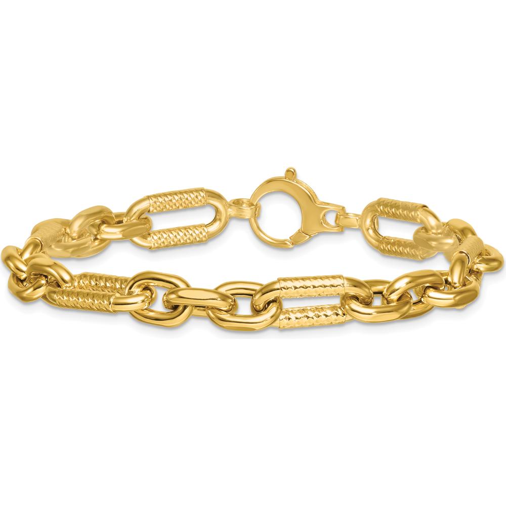 14K Yellow Gold 8.8mm Diamond-Cut Fancy Figaro Link Bracelet - 7.5" Length by 0