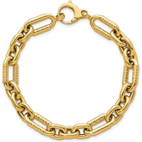 14K Yellow Gold 8.8mm Diamond-Cut Fancy Figaro Link Bracelet - 7.5" Length by 0