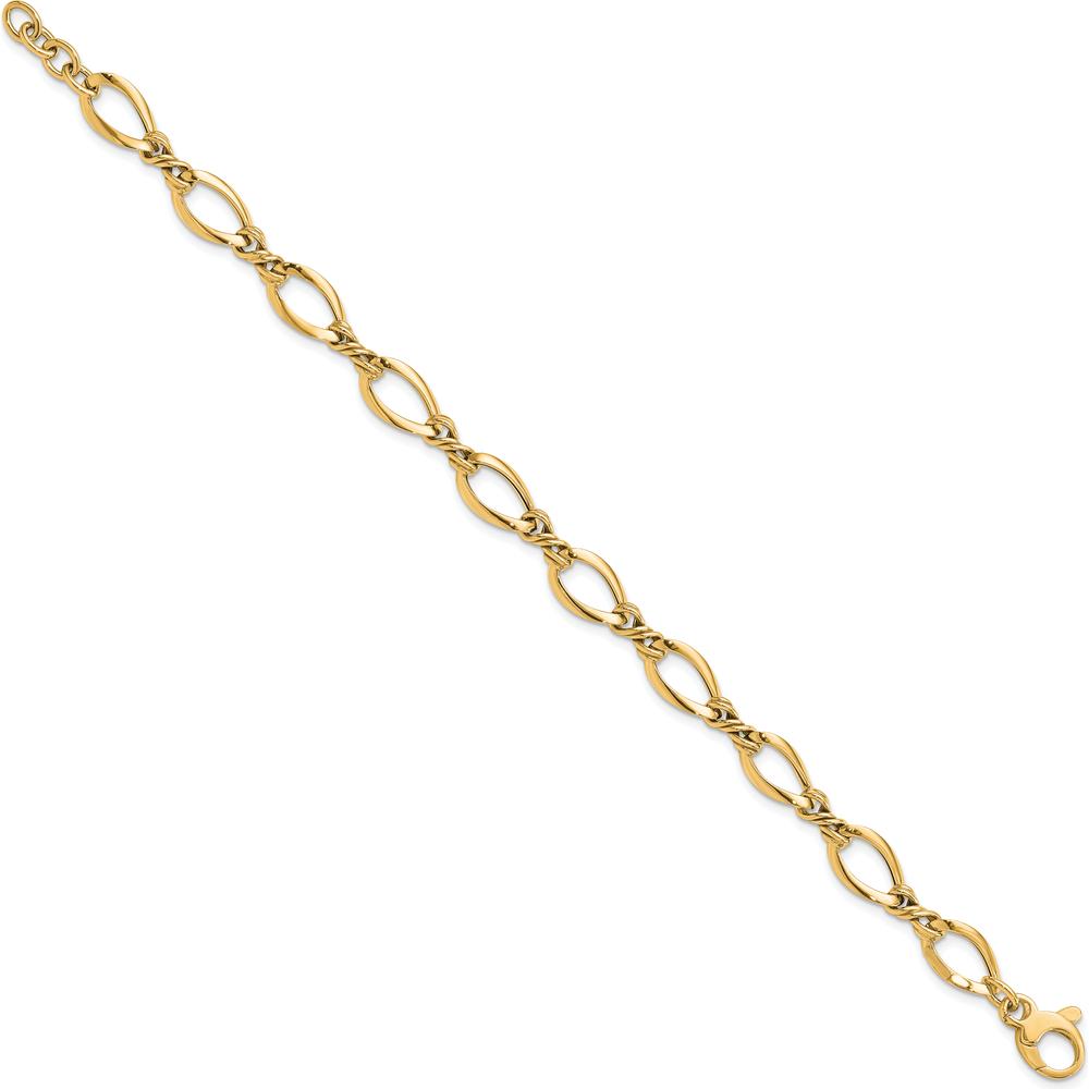 14K Yellow Gold 8.8mm Fancy Twisted Link Bracelet - 7.5" Length by 0