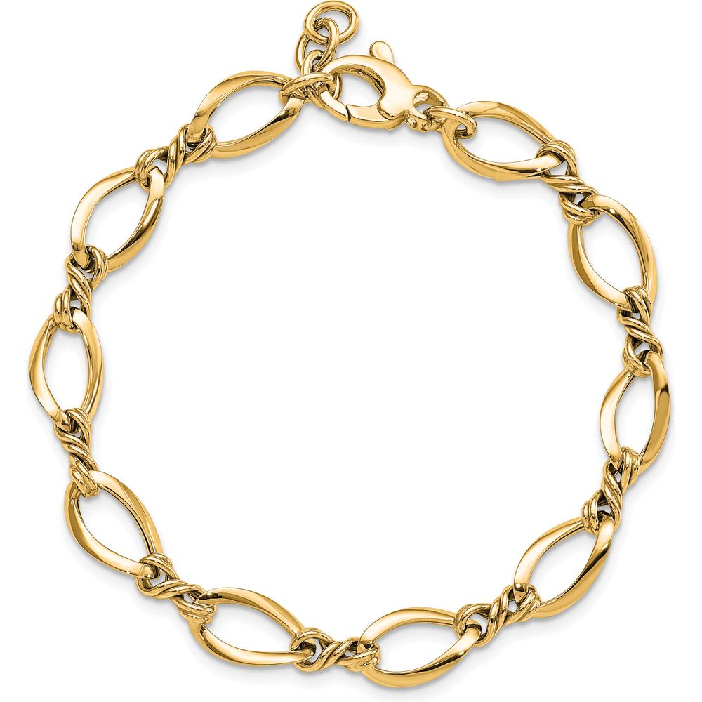 14K Yellow Gold 8.8mm Fancy Twisted Link Bracelet - 7.5" Length by 0