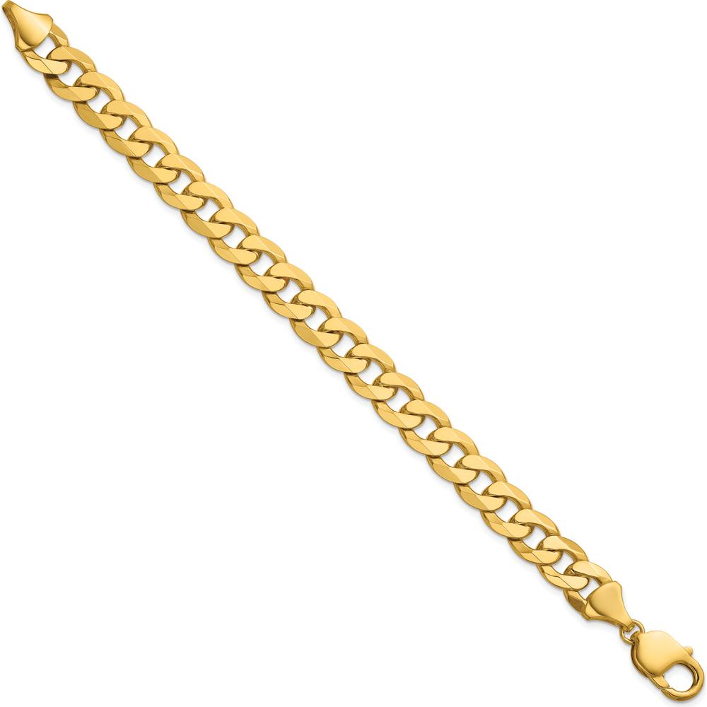 14K Yellow Gold 8" 9.5mm Flat Beveled Curb Chain Bracelet with Lobster Clasp by Oro Pregiato