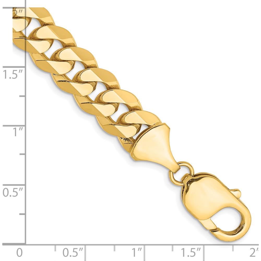 14K Yellow Gold 8" 9.5mm Flat Beveled Curb Chain Bracelet with Lobster Clasp by Oro Pregiato