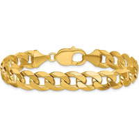 14K Yellow Gold 8" 9.5mm Flat Beveled Curb Chain Bracelet with Lobster Clasp by Oro Pregiato