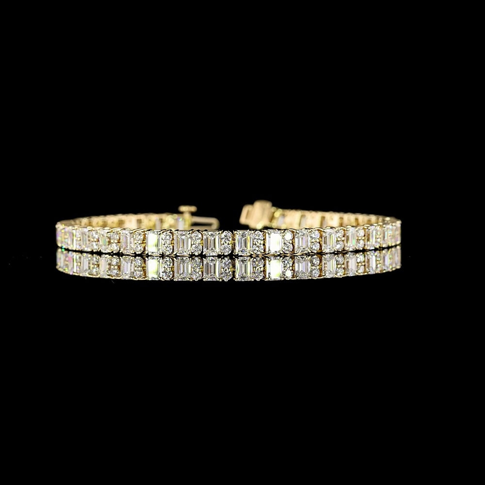 14K Yellow Gold 8.9 Carat Tennis Bracelet with Emerald Cut and Brilliant Round Lab Diamonds - E-F VS1 Clarity - 105 Stones Total - Covaloro Fine Jewelry