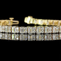 14K Yellow Gold 8.9 Carat Tennis Bracelet with Emerald Cut and Brilliant Round Lab Diamonds - E-F VS1 Clarity - 105 Stones Total - Covaloro Fine Jewelry