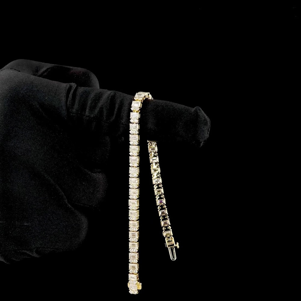 14K Yellow Gold 8.9 Carat Tennis Bracelet with Emerald Cut and Brilliant Round Lab Diamonds - E-F VS1 Clarity - 105 Stones Total - Covaloro Fine Jewelry