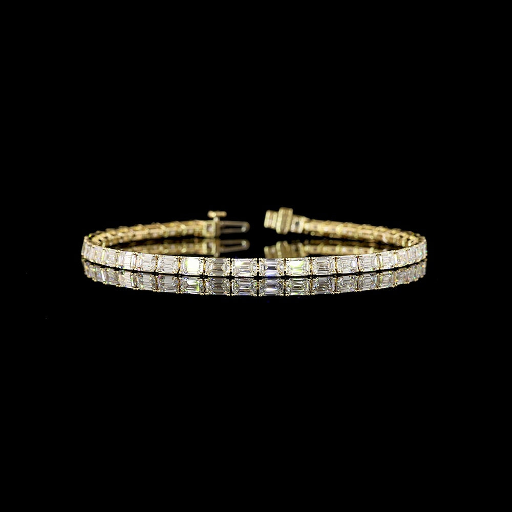 14K Yellow Gold 8.91 Carat Emerald Cut Lab Diamond Tennis Bracelet with East-West Prong Set Stones - 41 Pieces, E-F VS Quality - Covaloro Fine Jewelry