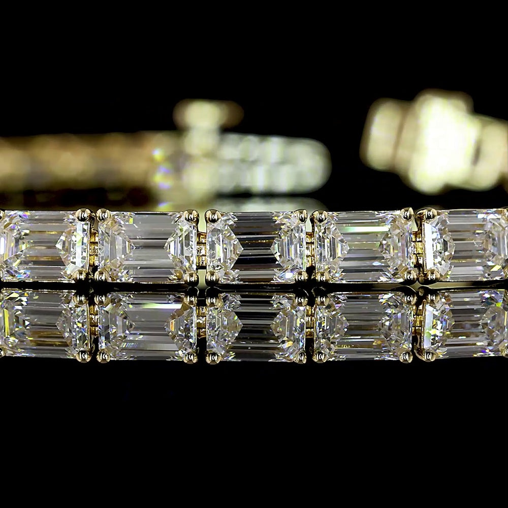14K Yellow Gold 8.91 Carat Emerald Cut Lab Diamond Tennis Bracelet with East-West Prong Set Stones - 41 Pieces, E-F VS Quality - Covaloro Fine Jewelry