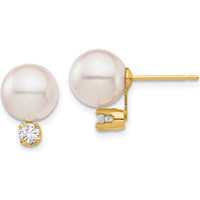14K Yellow Gold 8-9mm Akoya Pearl and 1/5 Carat Diamond Post Earrings by Monteluci Fine Jewelry