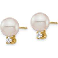 14K Yellow Gold 8-9mm Akoya Pearl and 1/5 Carat Diamond Post Earrings by Monteluci Fine Jewelry