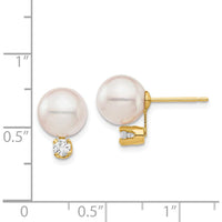 14K Yellow Gold 8-9mm Akoya Pearl and 1/5 Carat Diamond Post Earrings by Monteluci Fine Jewelry