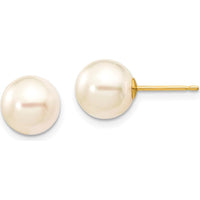 14K Yellow Gold 8-9mm Akoya Round Cultured Pearl Stud Earrings by Monteluci Fine Jewelry