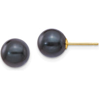 14K Yellow Gold 8-9mm Black Round Akoya Saltwater Cultured Pearl Post Earrings - 1.0 Carat Total Pearl Weight by Monteluci Fine Jewelry