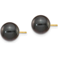 14K Yellow Gold 8-9mm Black Round Akoya Saltwater Cultured Pearl Post Earrings - 1.0 Carat Total Pearl Weight by Monteluci Fine Jewelry
