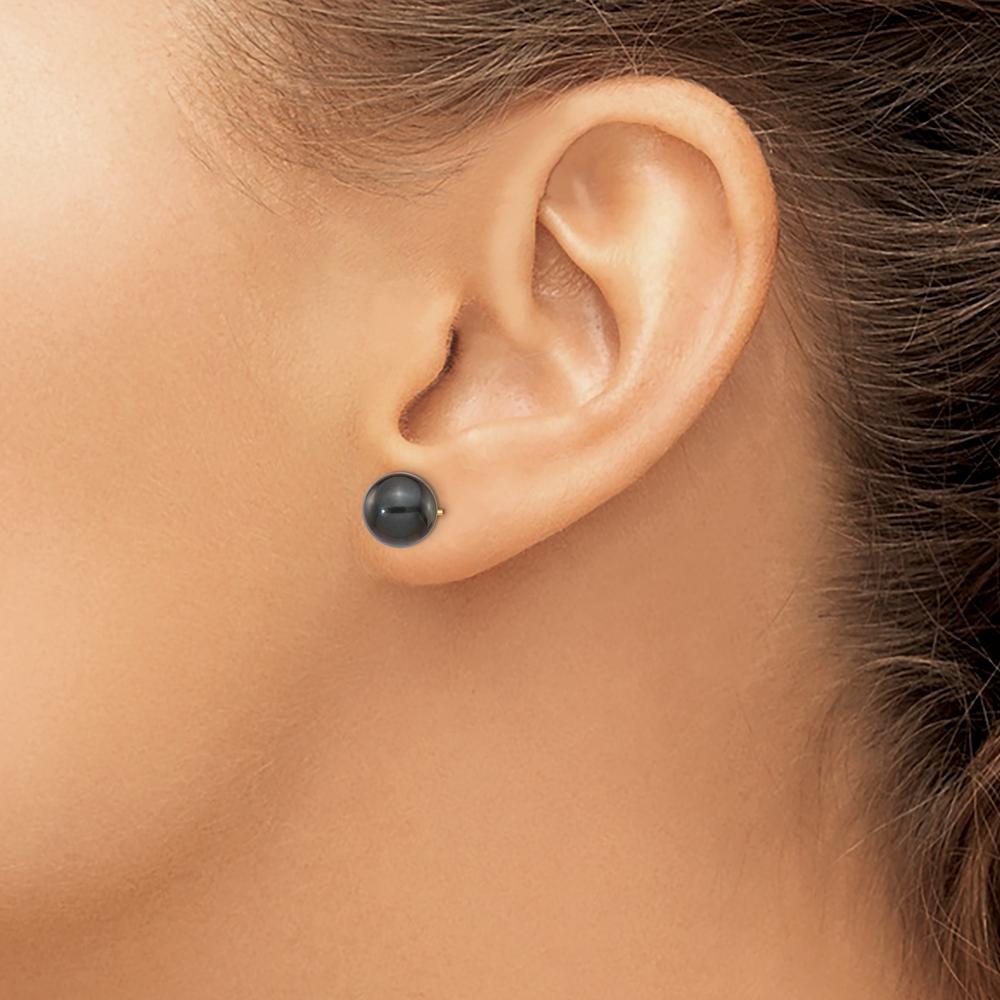 14K Yellow Gold 8-9mm Black Round Akoya Saltwater Cultured Pearl Post Earrings - 1.0 Carat Total Pearl Weight by Monteluci Fine Jewelry