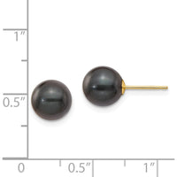14K Yellow Gold 8-9mm Black Round Akoya Saltwater Cultured Pearl Post Earrings - 1.0 Carat Total Pearl Weight by Monteluci Fine Jewelry