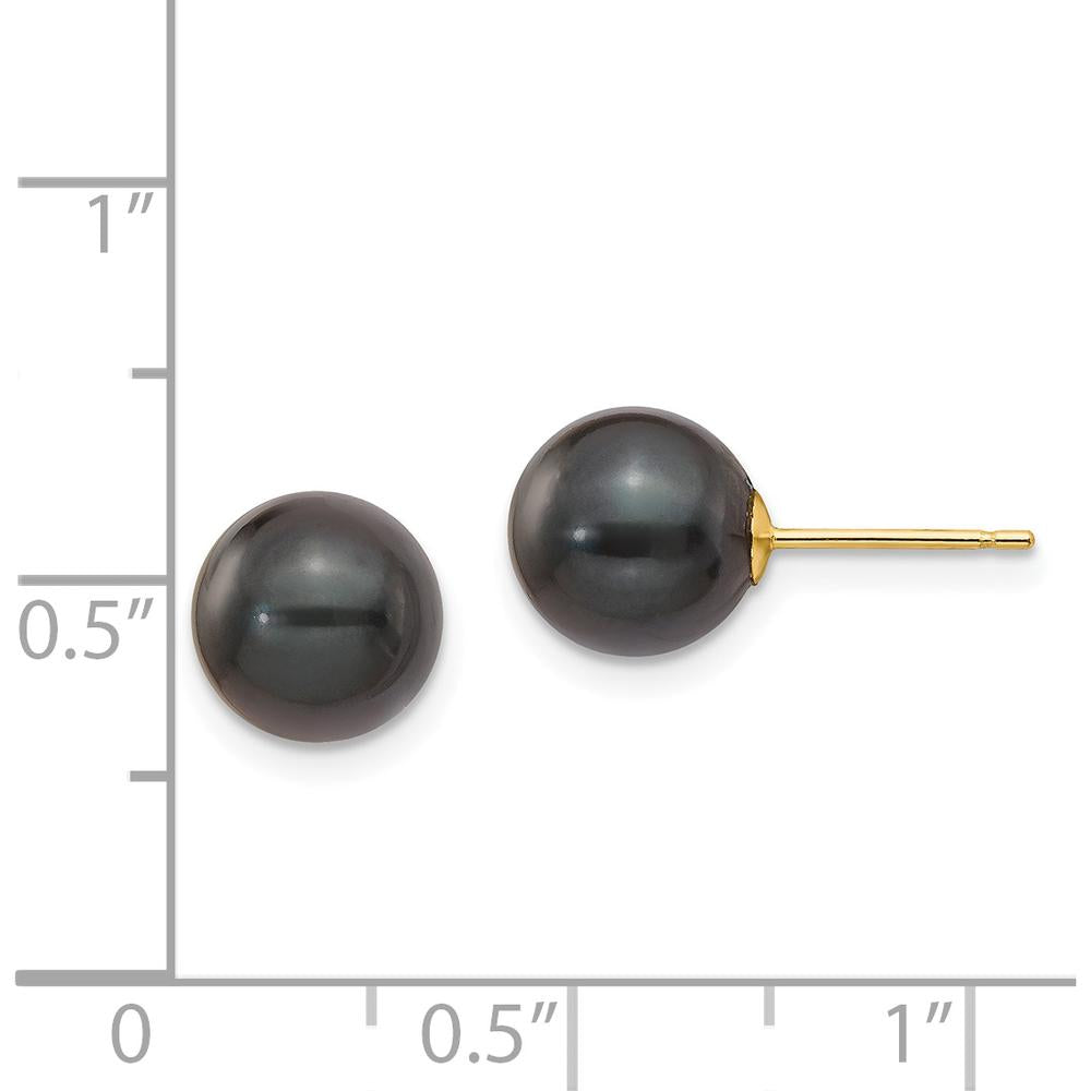14K Yellow Gold 8-9mm Black Round Akoya Saltwater Cultured Pearl Post Earrings - 1.0 Carat Total Pearl Weight by Monteluci Fine Jewelry