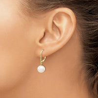 14K Yellow Gold 8-9mm Freshwater Cultured Pearl and 0.05 Carat Diamond Dangle Leverback Earrings by Monteluci Fine Jewelry