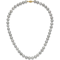 14K Yellow Gold 8-9mm Grey Near-Round Freshwater Cultured Pearl Necklace - 18" with Pearl Clasp by Monteluci Fine Jewelry