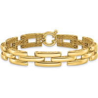 14K Yellow Gold 8.9mm Polished Fancy Square Link Bracelet - 7.5 inches by Oro Pregiato