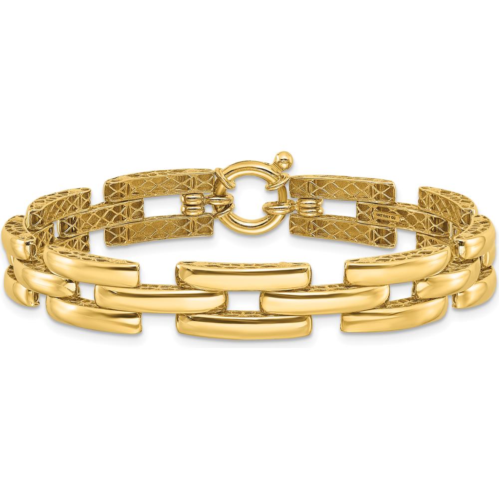 14K Yellow Gold 8.9mm Polished Fancy Square Link Bracelet - 7.5 inches by Oro Pregiato