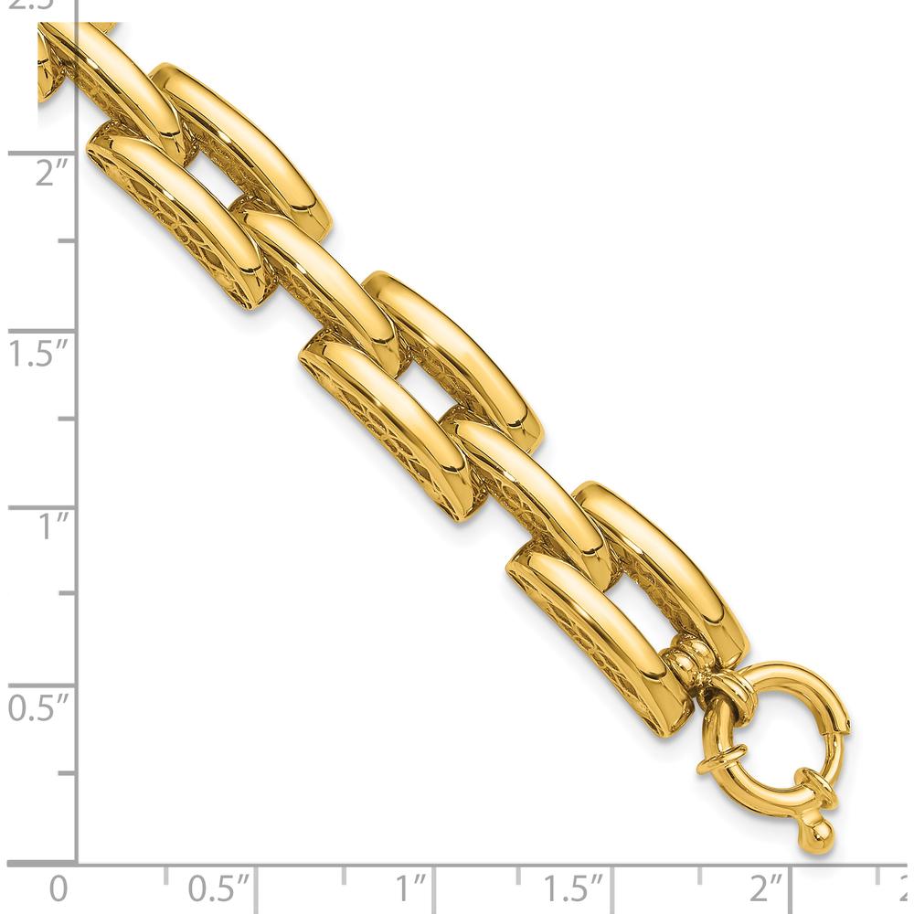 14K Yellow Gold 8.9mm Polished Fancy Square Link Bracelet - 7.5 inches by Oro Pregiato