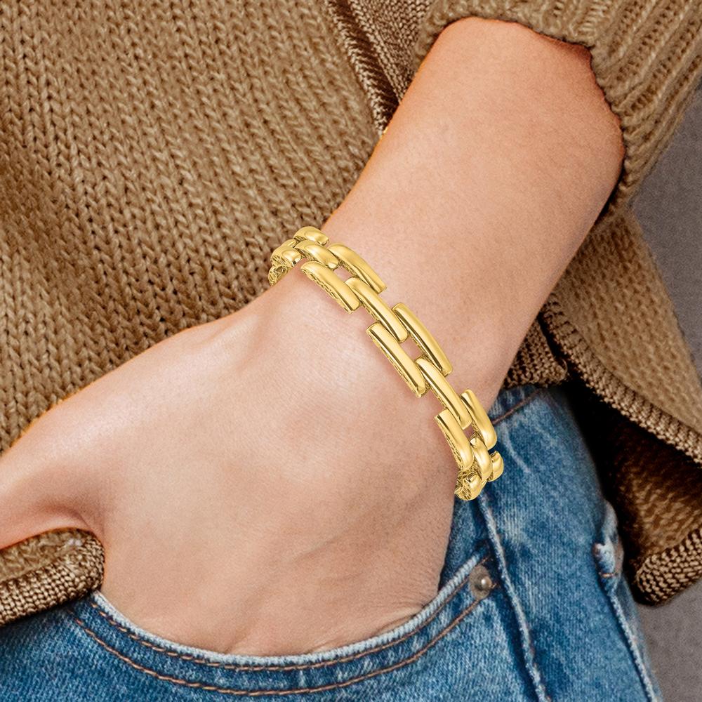 14K Yellow Gold 8.9mm Polished Fancy Square Link Bracelet - 7.5 inches by Oro Pregiato